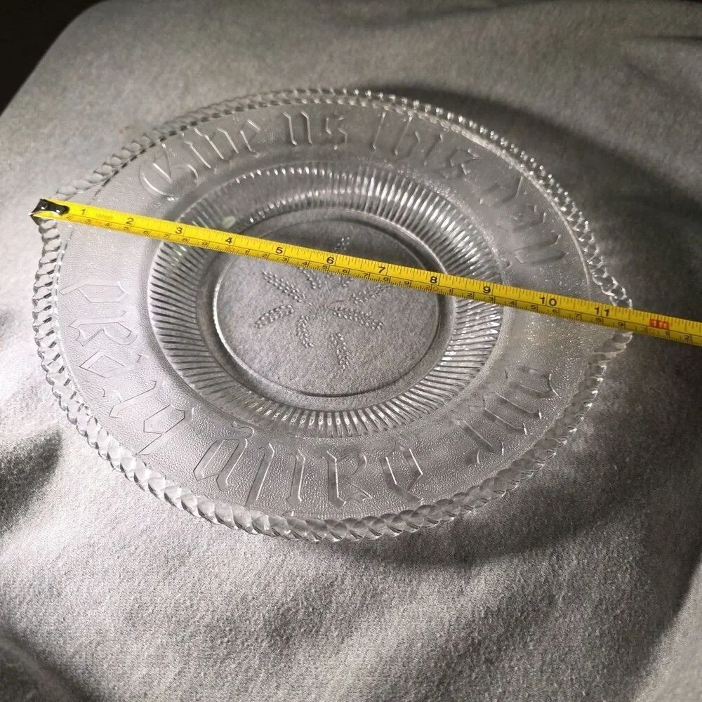 Antique Pressed Clear Glass Bread Plate GIVE US THIS DAY OUR DAILY BREAD Handles